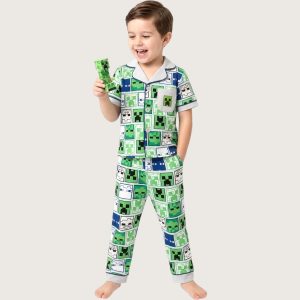 Minecraft Boys Front Open Pajama Set - Green