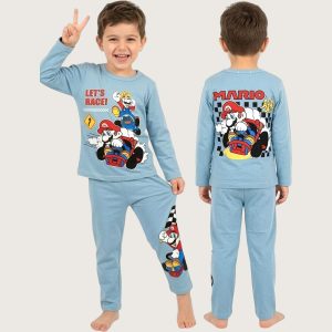 Mario Race Boys Cotton Pajama Set - Blue