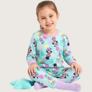Minnie Dots Girls Full Sleeves Pajama Set MCHAKKY - Sky Blue