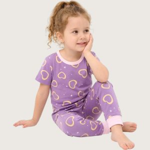 Love Star Girls Half Sleeves Pajama Set - Purple