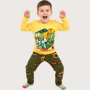 Jurassic World Boys Cotton Pajama Set - Yellow Green