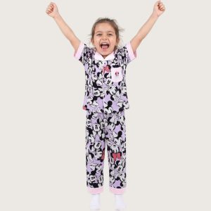 Mickey Girls Front Open Pajama Set - Purple
