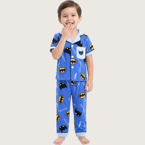 Batman Boys Front Open Pajama Set - Blue