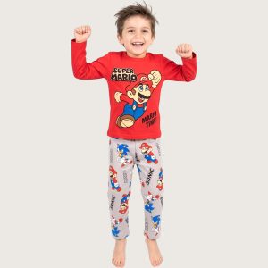 Super Mario Boys Cotton Pajama Set - Red Grey