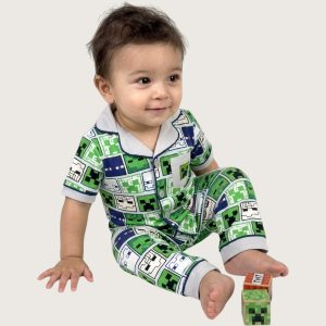 Minecraft Infant Boys Front Open Pajama Set - Green