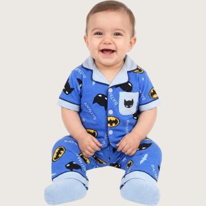 Batman Infant Boys Front Open Pajama Set - Blue