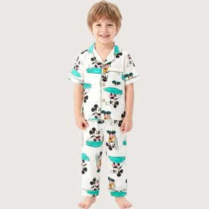 Mickey Surf Boys Front Open Pajama Set - White