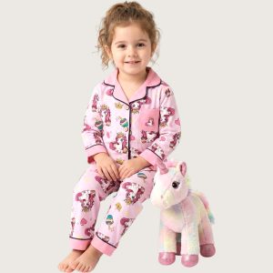 Pony Girls Cotton Front Open Pajama Set - Pink