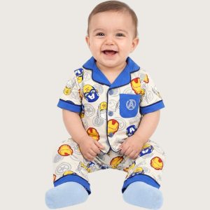 Capt. America Infant Boys Front Open Pajama Set - Grey Blue