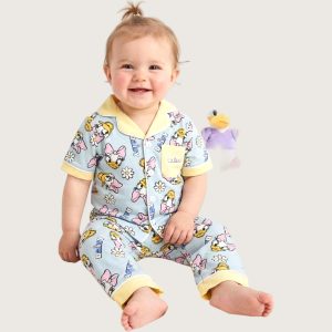 Daisy Floral Infant Girls Front Open Pajama Set - Blue