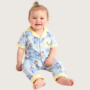 Pony Infant Girls Front Open Pajama Set - Blue