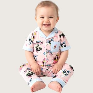 Powerpuff Infant Girls Front Open Pajama Set - Pink