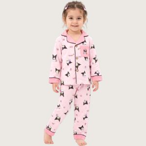 Kuromi Girls Cotton Front Open Pajama Set - Pink