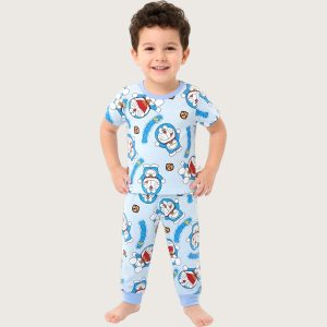 Doremon Boys Half Sleeves Pajama Set - Sky Blue