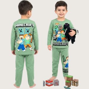 Minecraft Boys Full Sleeves Pajama Set KHAFIF - Green