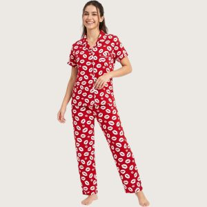 Lips Ladies Pajama Set - Red