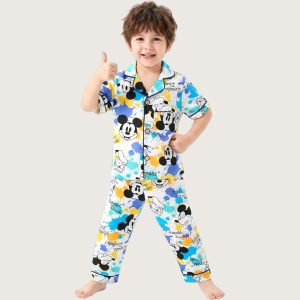 Mickey Paint Boys Front Open Pajama Set - White