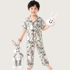 Bunny Boys Front Open Pajama Set - Off White