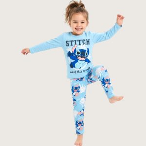 Stitch World Girls Cotton Pajama Set - Sky Blue