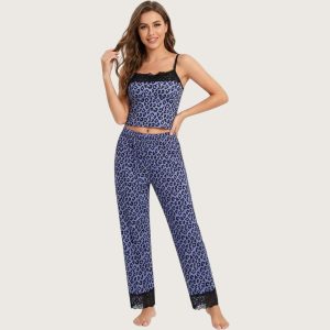 Tiger Print Ladies Halfer Pajama Set - Blue