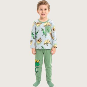 T-Rex Boys Full Sleeves Pajama Set KHAFIF - Grey Green