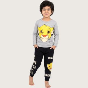 Simba Boys Full Sleeves Pajama Set KHAFIF - Grey Black
