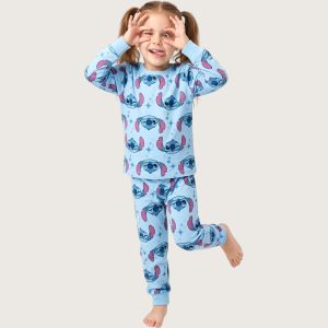 Stitch Face Girls Full Sleeves Pajama Set MCHAKKY - Blue