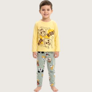 Chip n Dale Boys Cotton Pajama Set - Yellow Grey