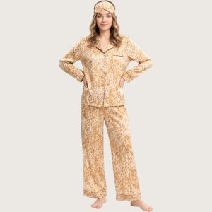 Tiger Print Ladies Pajama Set Sarten Material - Brown