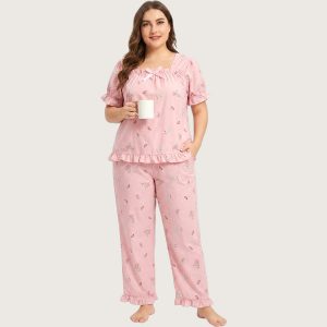 Tiny Floral Ladies Pajama Set - Pink