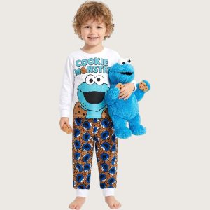 Monster Cookies Boys Full Sleeves Khafif Pajama Set MCHAKKY - White