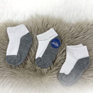 Kids School Socks 3 Pcs Set Ankle Cut 1 - White Grey