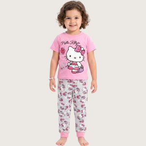 Hello Kitty Girls Half Sleeves Pajama Set - Pink Grey