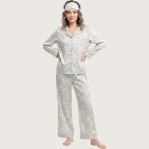 Tiger Print Ladies Pajama Set Sarten Material - Grey