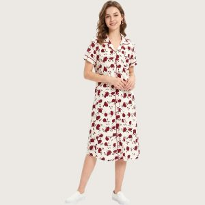 Red Rose Ladies Long Shirt - White