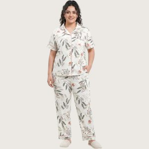 All Floral Ladies Pajama Set - Light Grey