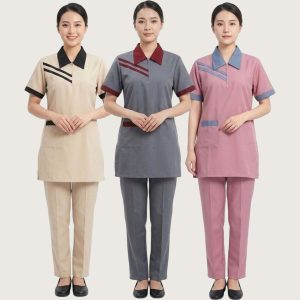 Side Strips Uniforms Maid Kreb Punjabi يونيفورم كريب - Beige Gray Pink