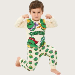 Turtles Boys Full Sleeves Khafif Pajama Set MCHAKKY - Cream