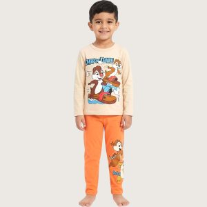 Chip n Dale Boys Cotton Pajama Set - Cream Orange
