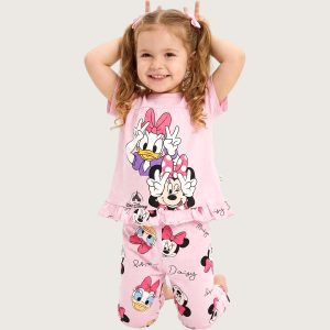 Mickey Photos Girls Half Sleeves Pajama Set - Pink