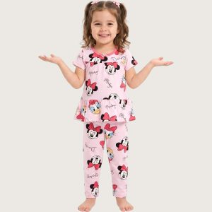All Mickey Girls Half Sleeves Pajama Set - Pink