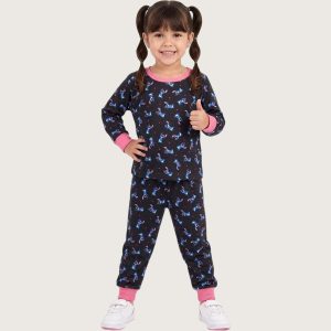 Stitch Girls Full Sleeves Pajama Set MCHAKKY - Black