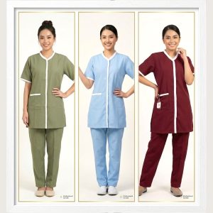 White Strip Uniforms Maid Kreb Punjabi يونيفورم كريب - Blue Maroon Green