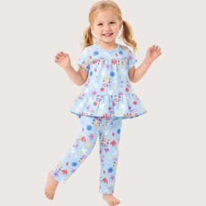Frozen Elsa Girls Half Sleeves Pajama Set - Sky Blue