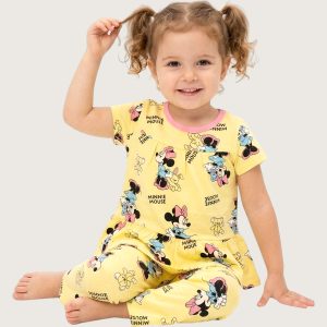 Minnie Teddy Girls Half Sleeves Pajama Set - Yellow