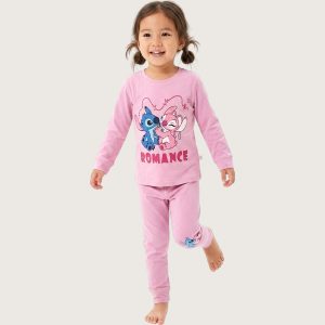 Stitch Romance Girls Full Sleeves Pajama Set KHAFIF - Pink