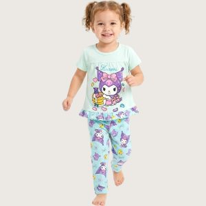 Candy Kuromi Girls Half Sleeves Pajama Set - Sky Blue