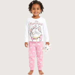 Marie Perfect Girls Full Sleeves Khafif Pajama Set MCHAKKY - White Pink