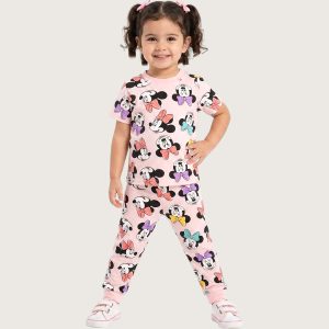 Minnie Bow Girls Half Sleeves Pajama Set - Pink