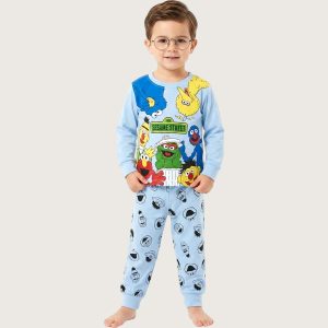 Sesame Boys Full Sleeves Khafif Pajama Set MCHAKKY - Blue